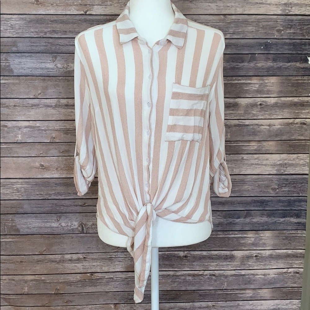 Vixbe pink and white stripped Button up shirt sz L